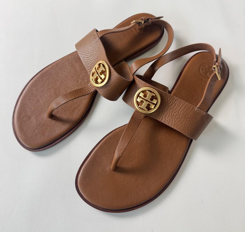 Tory Burch Benton 2 Flat Thong Sandals Royal Tan Flats Womens Size 10